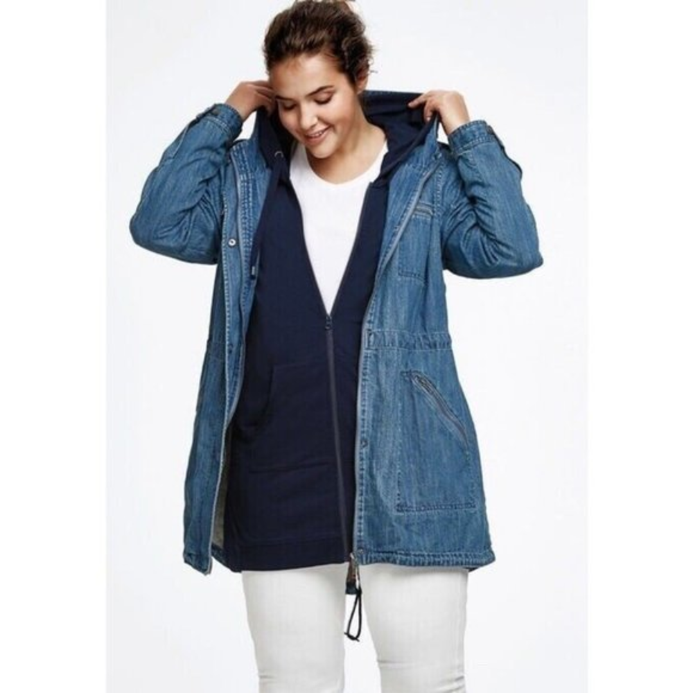 Ellos Women's Hooded‎ Anorak Denim Jacket - 12, Medium Stonewash